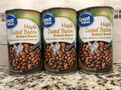 3 CANS Great Value Maple Cured Bacon Baked Beans 28 oz Seasoned Maple