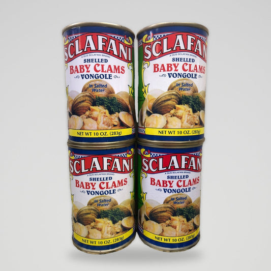4 Cans of Sclafani Shelled Baby Clams in Salted Water Vongole, 10 oz