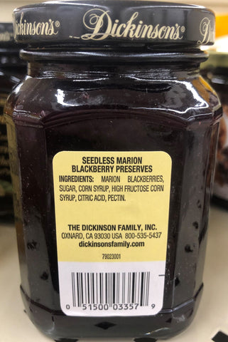 Dickinson's Pure Seedless Marion Blackberry Preserves 10 oz Jar Jam Jelly