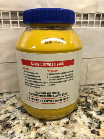 Jar of Sauer's Classic Yellow Mustard 32 Oz Chicken Hamburger Bottle