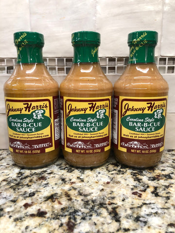 3 Bottles Johnny Harris Carolina Style Bar-B-Cue Sauce 18 oz BBQ Pork Mustard