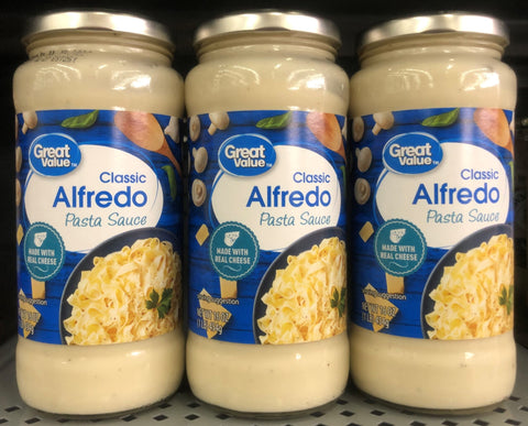 3 JARS Great Value Alfredo Sauce 3 ct 16 oz Jar Spaghetti Pasta Creamy Cheese