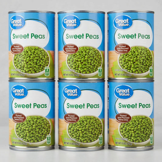 6 Cans of Great Value Sweet Green Peas, 15 oz