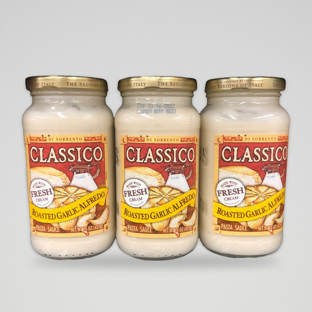 3 Jars of Classico Roasted Garlic Alfredo Pasta Sauce, 15 oz
