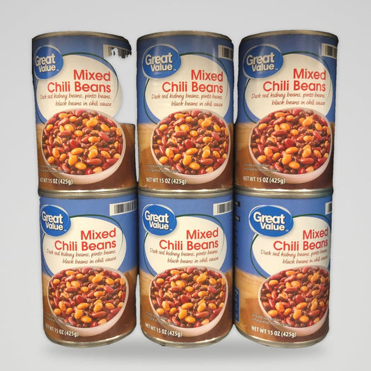 6 Cans of Great Value Mixed Chili Beans, 15 oz
