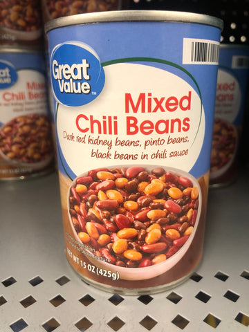 6 CANS Great Value Mixed Chili Beans 15 oz Can dark red kidney pinto black sauce