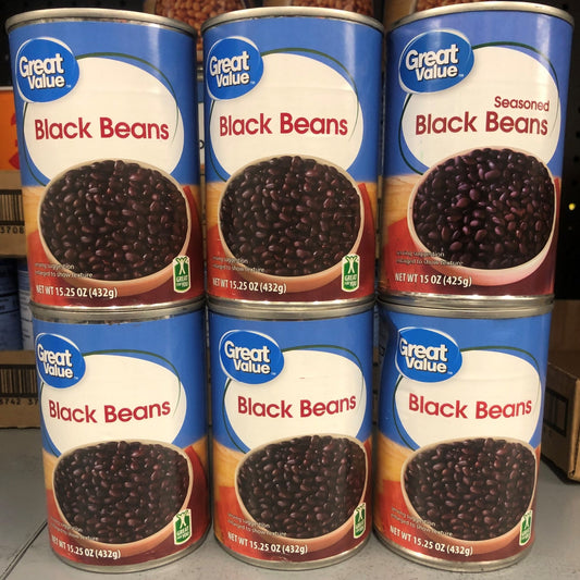 6 Cans of Great Value Black Beans, 15.5 oz