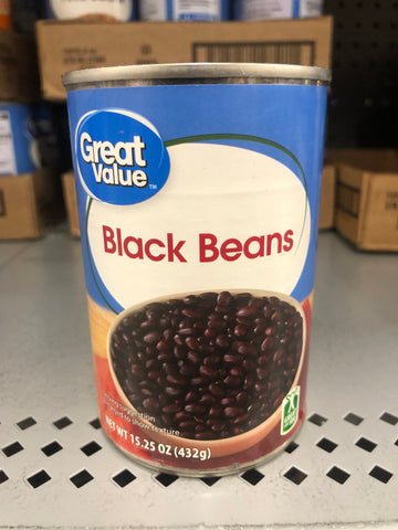 6 CANS Great Value Black Beans 15.5 oz Can Vegetable Frijoles Negros