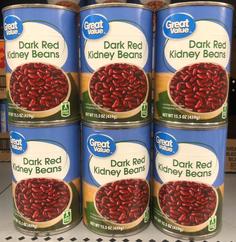 6 CANS Great Value Dark Red Kidney Beans 15.5 oz Can Vegetable Chili