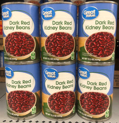 6 CANS Great Value Dark Red Kidney Beans 15.5 oz Can Vegetable Chili