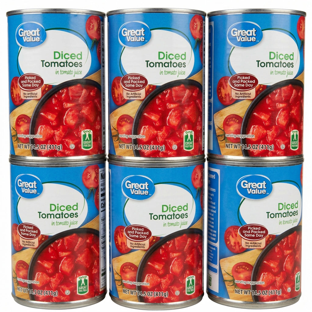 6 Cans of Great Value Diced Tomatoes In Tomato Juice, 14.5 oz