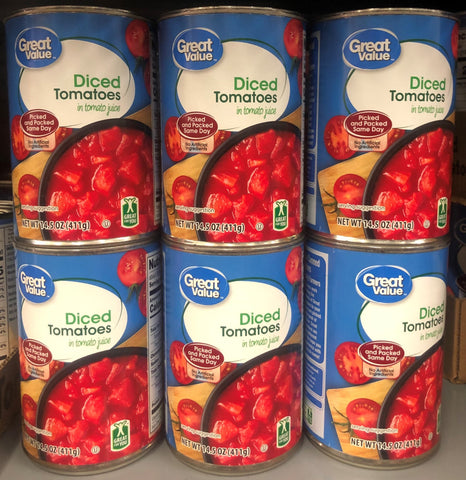 6 CANS Great Value Diced Tomatoes In Tomato Juice 14.5 oz Can Casserole