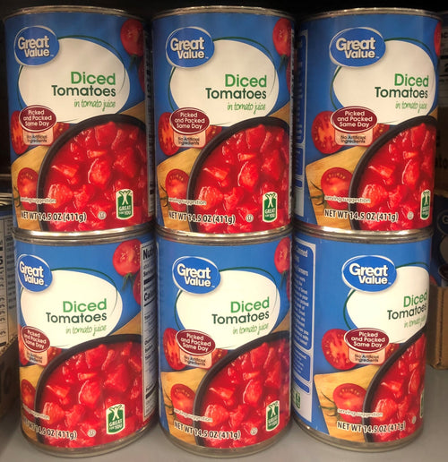 6 Cans of Great Value Diced Tomatoes In Tomato Juice, 14.5 oz