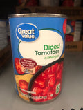 6 Cans of Great Value Diced Tomatoes In Tomato Juice, 14.5 oz