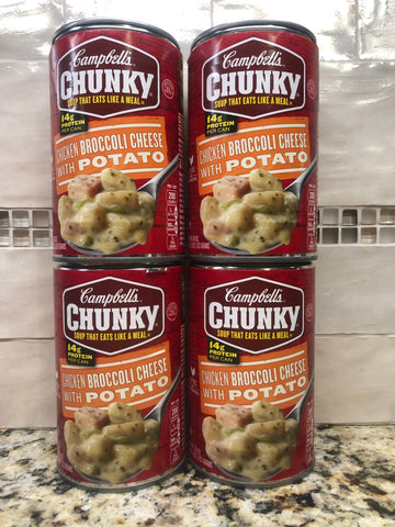 4 CANS Campbell's CHUNKY Chicken Broccoli Cheese w Potato Soup 18.8 oz Can