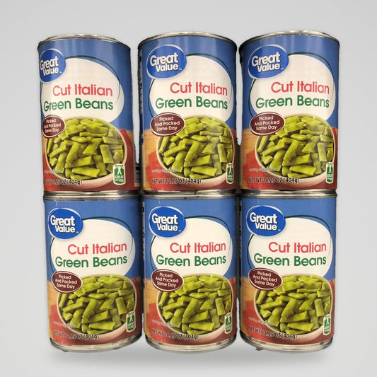 6 Cans of Great Value Cut Italian Green Beans, 14.25 oz