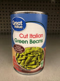 6 Cans of Great Value Cut Italian Green Beans, 14.25 oz