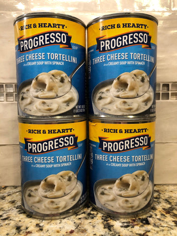 4 CANS Progresso Rich & Hearty Cheese Tortellini with Spinach Soup 18.5 oz Can