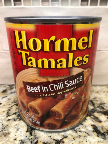 4 BIG CANS Hormel Beef in Chili Sauce Tamales 28 Oz Can Corn Meal Peppers