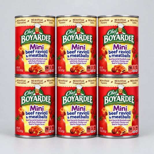 6 Cans of Chef Boyardee Mini Beef Ravioli and Meatballs Pasta, 15 oz