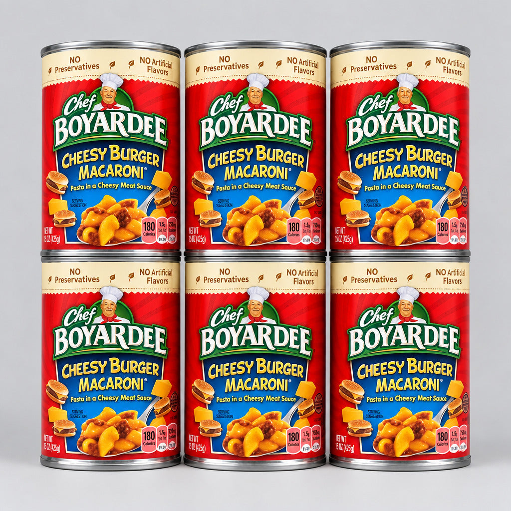 6 Cans of Chef Boyardee Cheesy Burger Macaroni, 15 oz