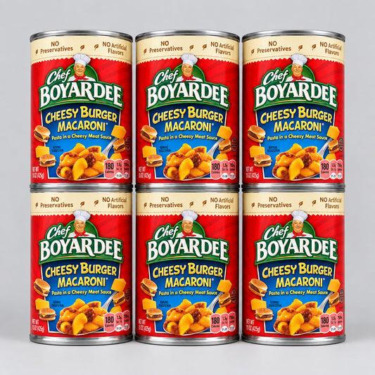 6 Cans of Chef Boyardee Cheesy Burger Macaroni, 15 oz