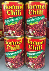 4 CANS Hormel Chili Vegetarian with Beans 15 oz Can Sauce 99% fat free Dip Bowl