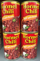 4 CANS Hormel Chili HOT with Beans 15 oz Hamburger Sauce Hot Dog Dip Bowl