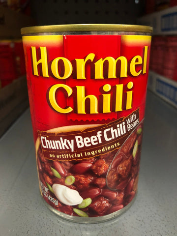 Hormel Chili Chunky Beef with Beans 15 oz Hamburger Sauce Hot Dog