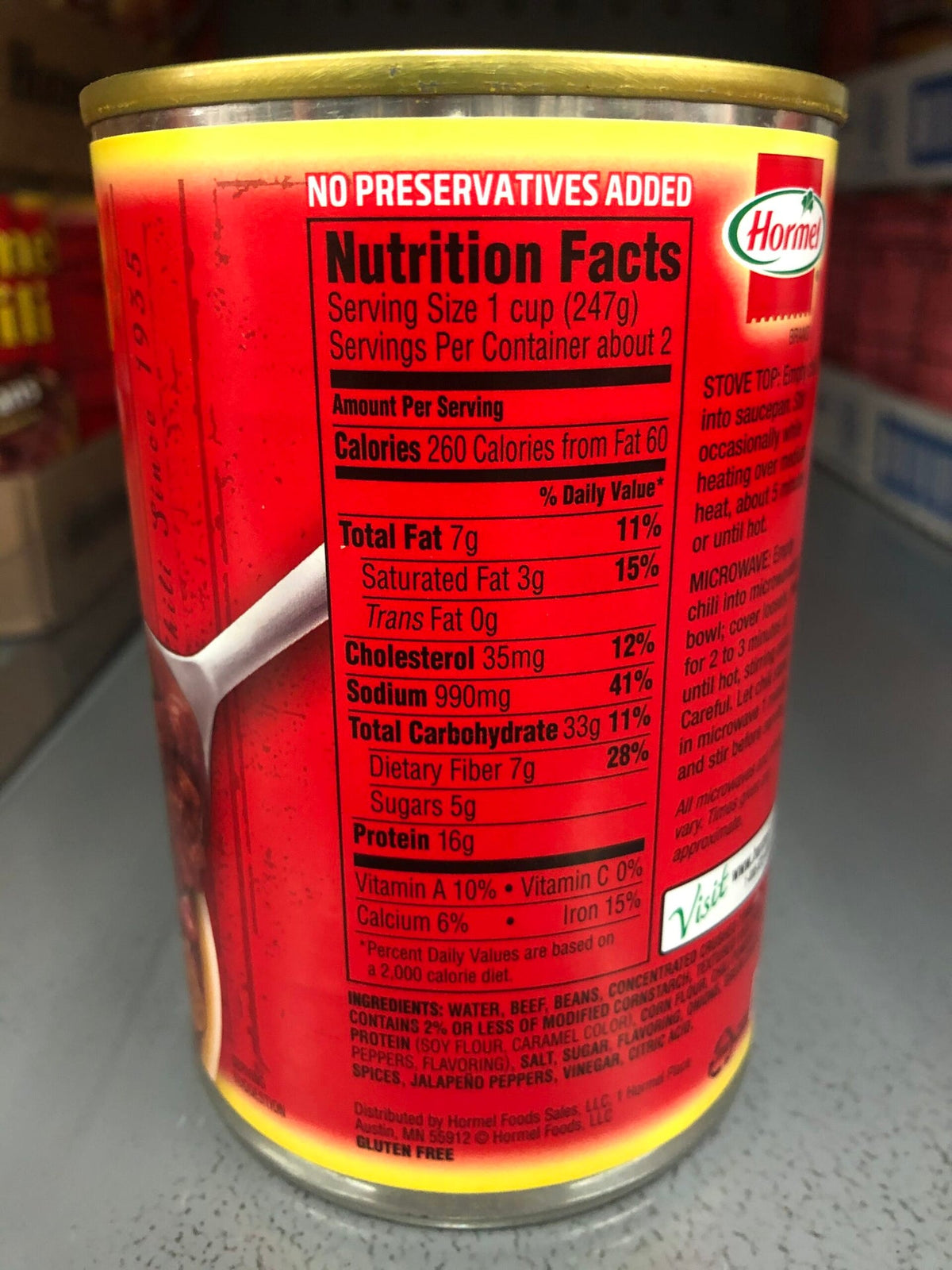 Hormel Chili Chunky Beef with Beans, 15 oz Cans