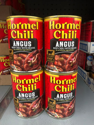 4 CANS Hormel Angus Chili with Beans 14 oz Can Beef Can Dip Stew Steak