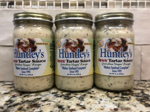 THREE BOTTLES Huntley's Spicy Tartar Sauce 9 Oz shrimp seafood crab clam fry