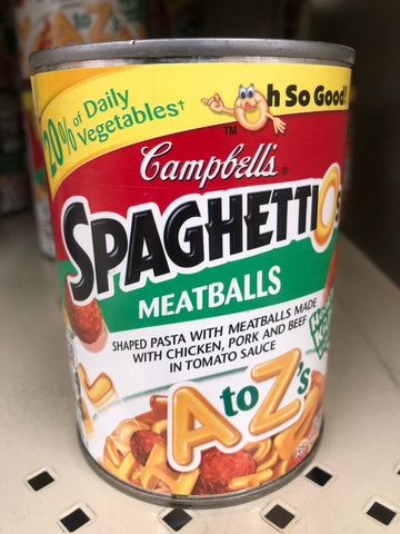 FOUR CANS Campbell's SpaghettiOs Pasta A to Z Shapes with Meatballs 15.6 oz Can