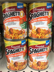 FOUR CANS Campbell's SpaghettiOs Pasta with Chicken Meatballs 15.6 oz Can