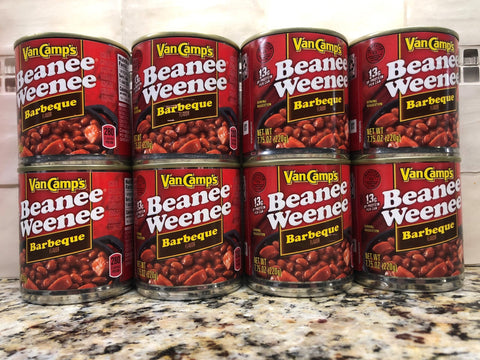 8 CANS Van Camp's Barbeque Beanee Weenee 7.75 oz can BBQ Beans Franks Hot Dogs