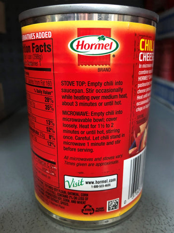 4 Cans of Hot Dog Hormel Chili No Beans, 15 oz