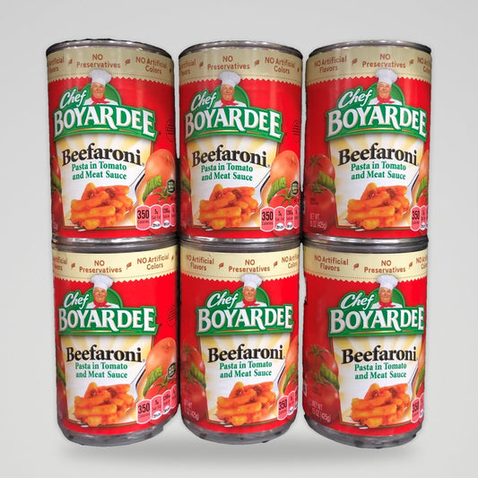 6 Cans of Chef Boyardee Beefaroni Pasta in Tomato and Meat Sauce, 15 oz
