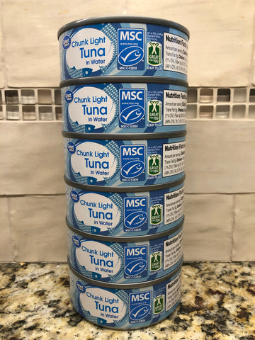 6 CANS Great Value Chunk Light Tuna in Water 5 oz Can Protein Salad Meat