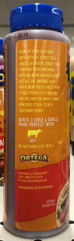 Ortega Asada 3 Chile & Garlic Street Taco Sauce 8 oz Salsa Truck Dip