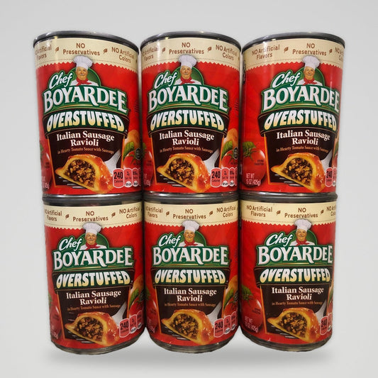 6 Cans Chef Boyardee Overstuffed Italian Sausage Ravioli Pasta 15 Oz