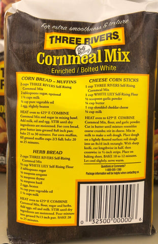 2 BAGS White Lily Enriched Three Rivers Cornmeal Mix Self-Rising 2 lb Bag