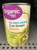 6 Cans of Great Value Organic No Salt Added Cut Green Beans, 14.5 oz