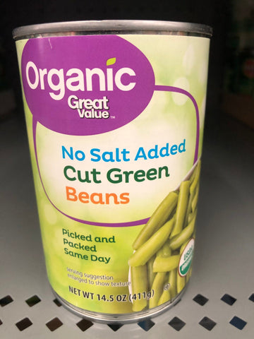 6 Cans of Great Value Organic No Salt Added Cut Green Beans, 14.5 oz