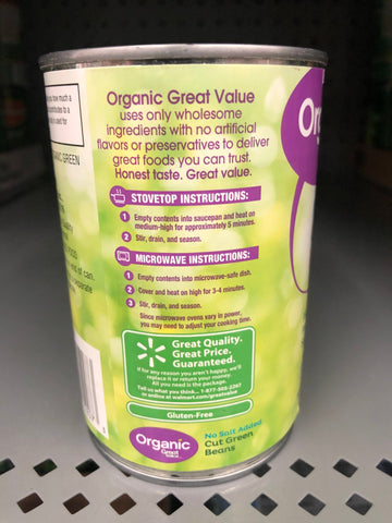 6 Cans of Great Value Organic No Salt Added Cut Green Beans, 14.5 oz