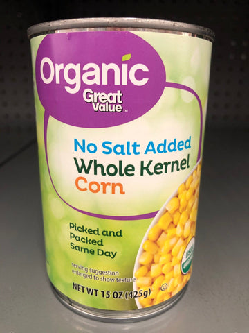 6 Cans of Great Value Organic No Salt Added Whole Kernel Corn, 15 oz