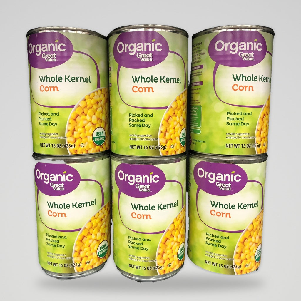 6 Cans of Great Value Organic Whole Kernel Corn, 15 oz