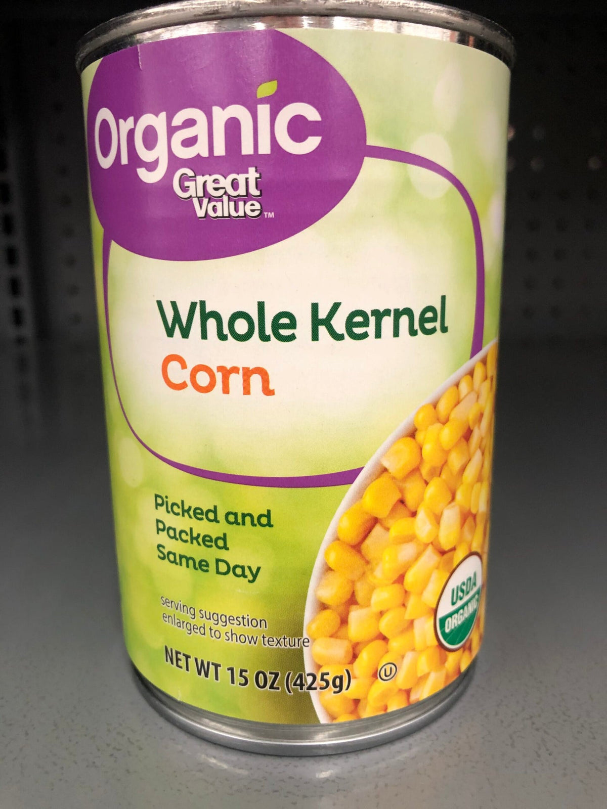 6 Cans of Great Value Organic Whole Kernel Corn, 15 oz