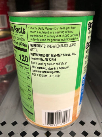 6 Cans of Great Value No Salt Added Black Beans, 15.25 oz