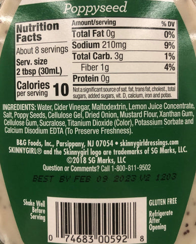 3 Bottles Skinnygirl Fat Sugar Free Poppyseed Salad Dressing 8 fl Bottle