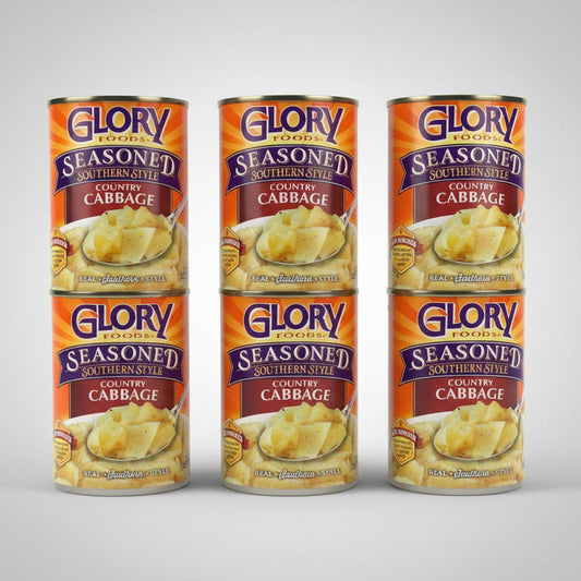 6 Cans of Glory Foods Seasoned Southern Style Country Cabbage, 15 oz